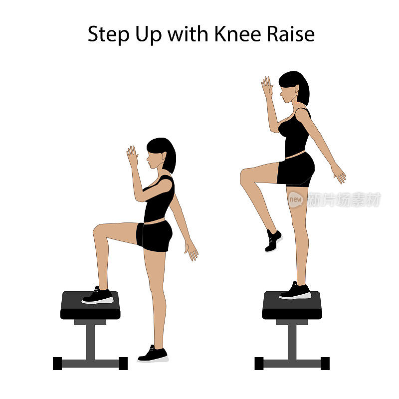 Step up with knee raise exercise